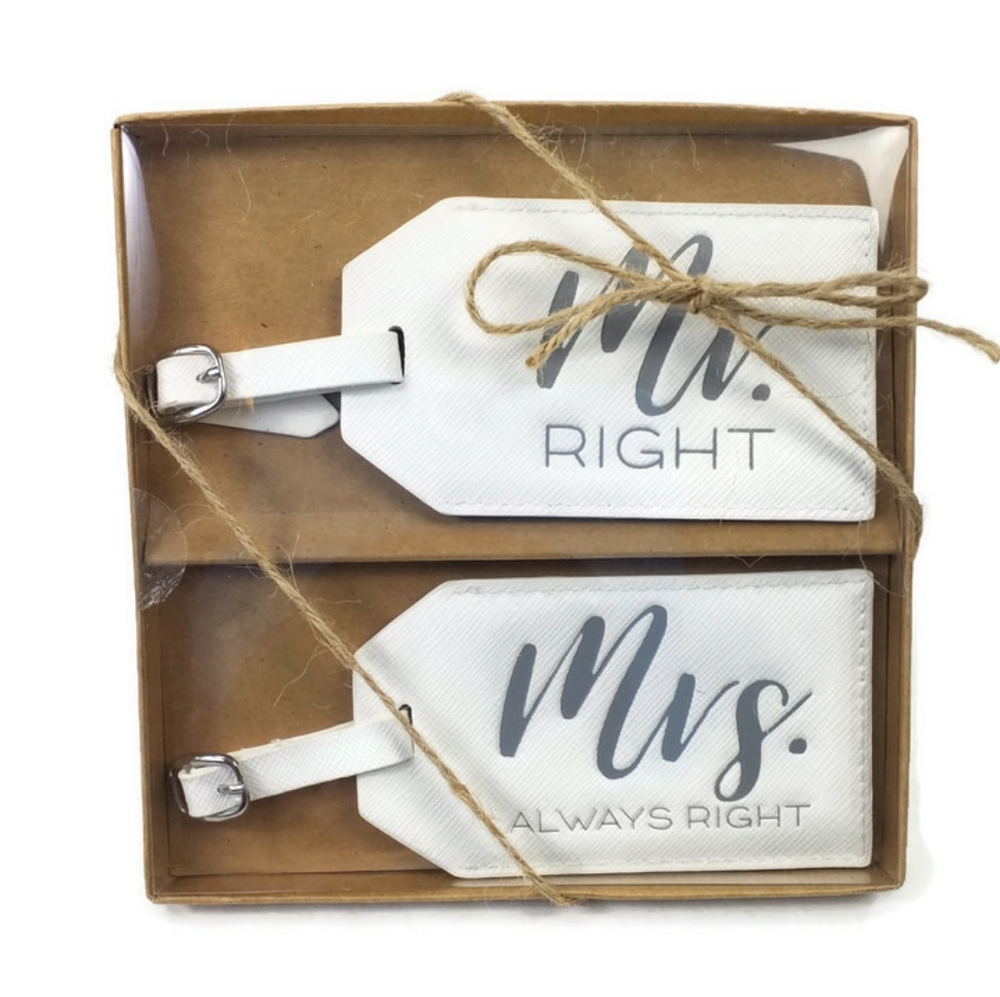 Unbranded White Gray Mr. Right/Mrs. Always Right 2-Piece Luggage Tag Set NIB
